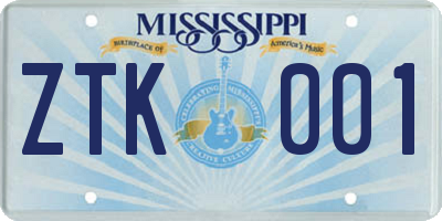 MS license plate ZTK001