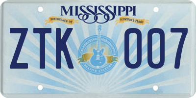 MS license plate ZTK007