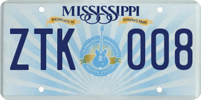 MS license plate ZTK008