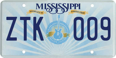 MS license plate ZTK009
