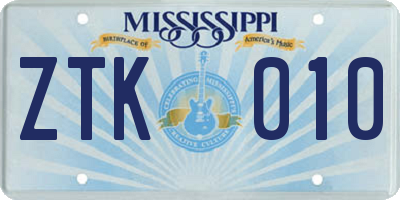 MS license plate ZTK010