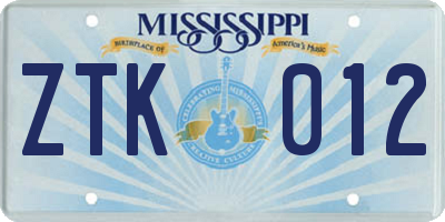 MS license plate ZTK012
