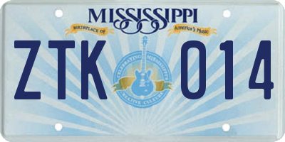 MS license plate ZTK014