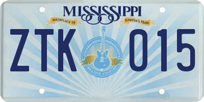 MS license plate ZTK015