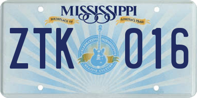 MS license plate ZTK016