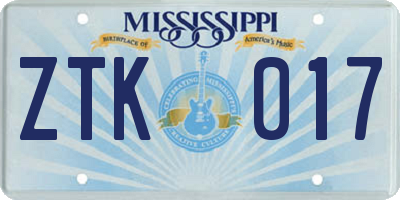 MS license plate ZTK017