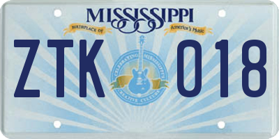 MS license plate ZTK018