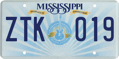 MS license plate ZTK019