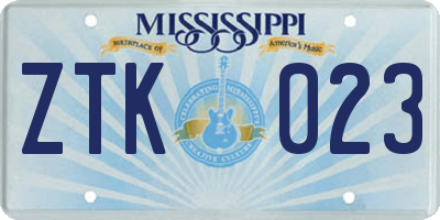 MS license plate ZTK023