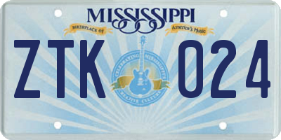 MS license plate ZTK024