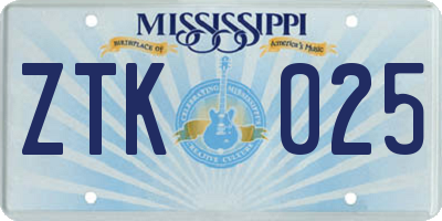 MS license plate ZTK025