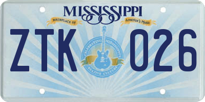 MS license plate ZTK026