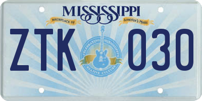 MS license plate ZTK030