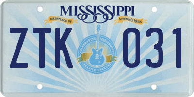 MS license plate ZTK031