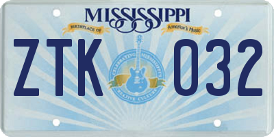 MS license plate ZTK032