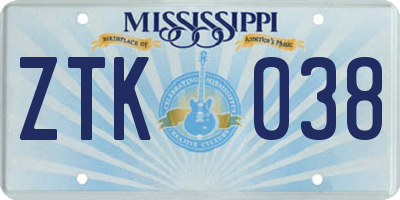 MS license plate ZTK038