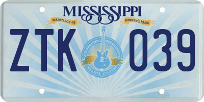 MS license plate ZTK039