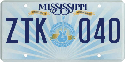 MS license plate ZTK040