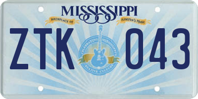MS license plate ZTK043