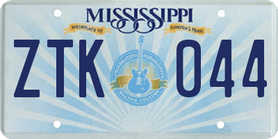 MS license plate ZTK044