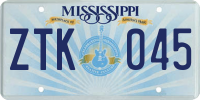 MS license plate ZTK045