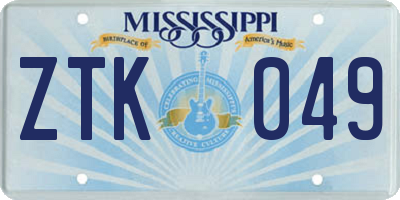 MS license plate ZTK049