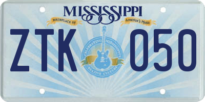 MS license plate ZTK050