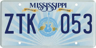 MS license plate ZTK053
