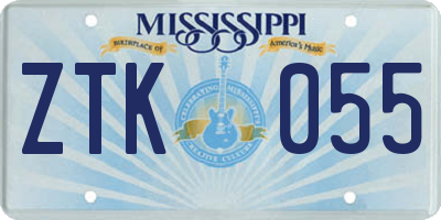 MS license plate ZTK055