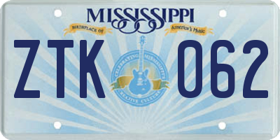 MS license plate ZTK062