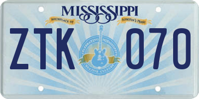 MS license plate ZTK070