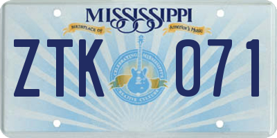 MS license plate ZTK071