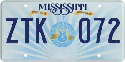 MS license plate ZTK072