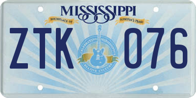 MS license plate ZTK076
