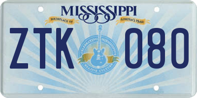 MS license plate ZTK080