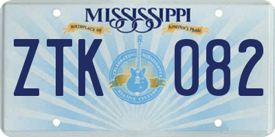 MS license plate ZTK082