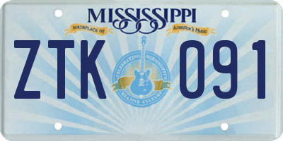 MS license plate ZTK091