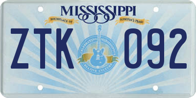 MS license plate ZTK092