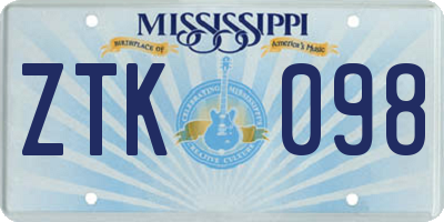 MS license plate ZTK098