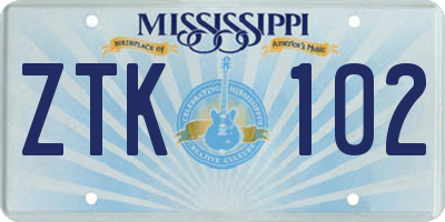 MS license plate ZTK102