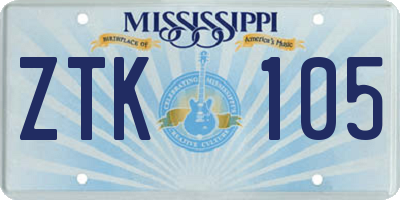 MS license plate ZTK105
