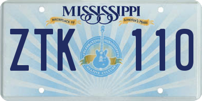 MS license plate ZTK110