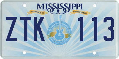MS license plate ZTK113