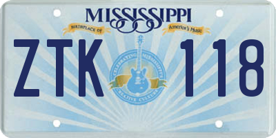 MS license plate ZTK118