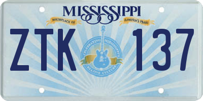 MS license plate ZTK137
