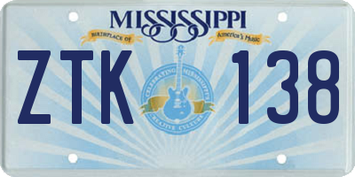 MS license plate ZTK138