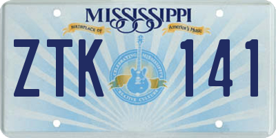 MS license plate ZTK141