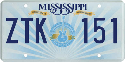 MS license plate ZTK151