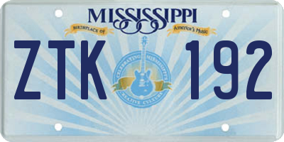 MS license plate ZTK192
