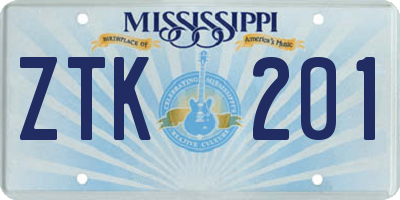 MS license plate ZTK201